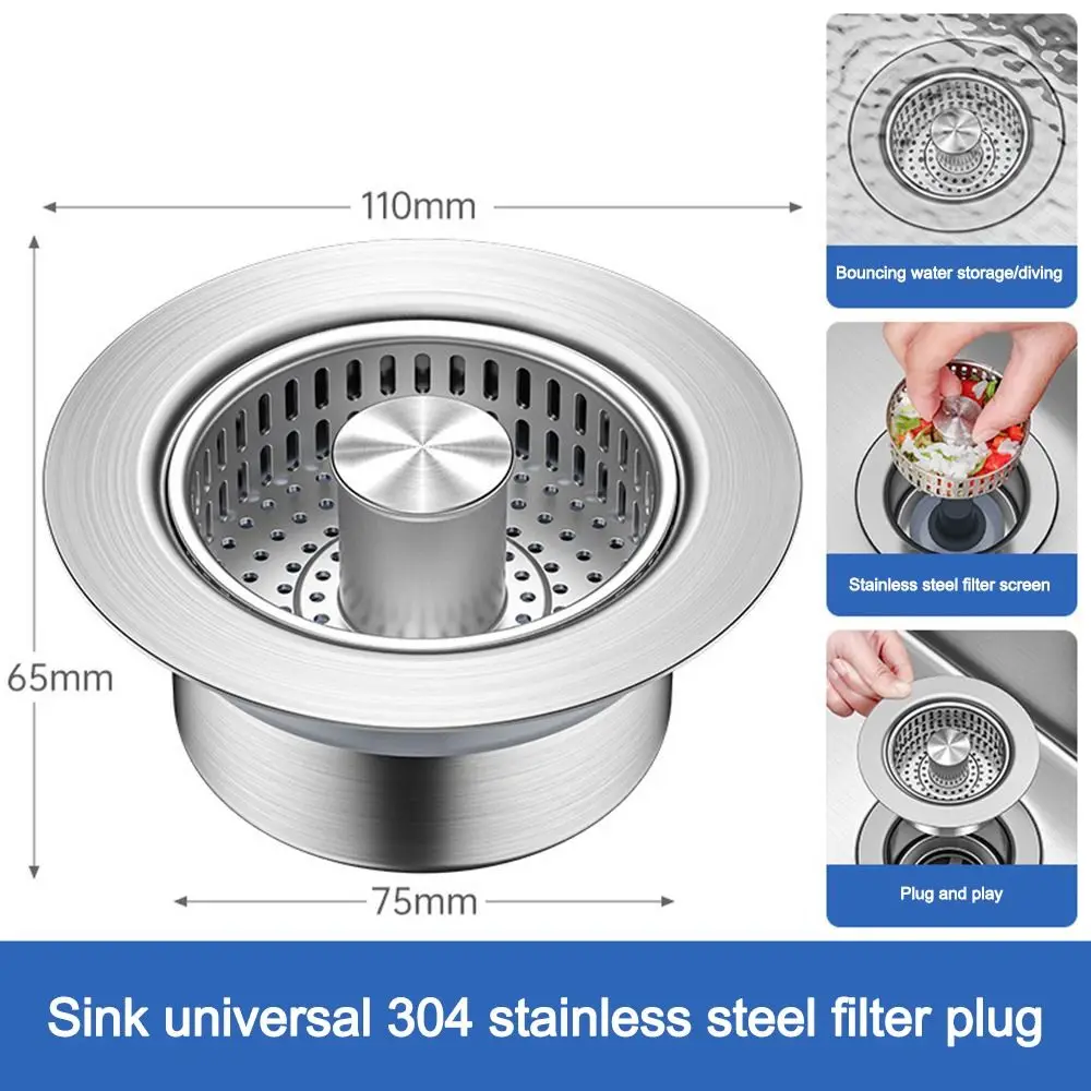 3 in 1 Kitchen Sink Drain Strainer Stainless Steel Pop-up Sink Plug Anti-Clog Food Catcher Basket sink filter kitchen sink filter sink strainer kitchen sink strainer