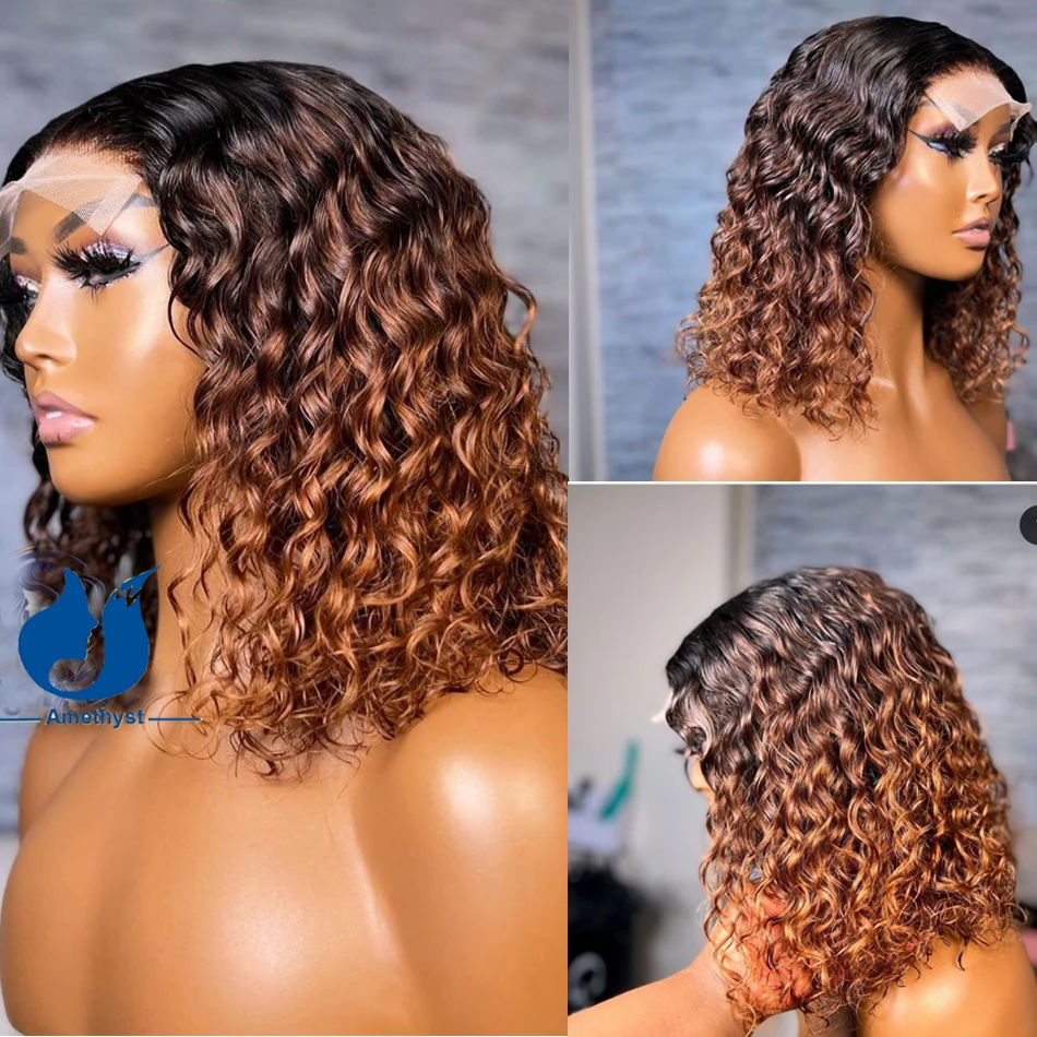 

Amethyst Ombre Blonde Curly 5.5X4.5 PU Silk Base Lace Wigs Short Bob Wig Human Hair For Women Brazilian Remy Hair Glueless 150%