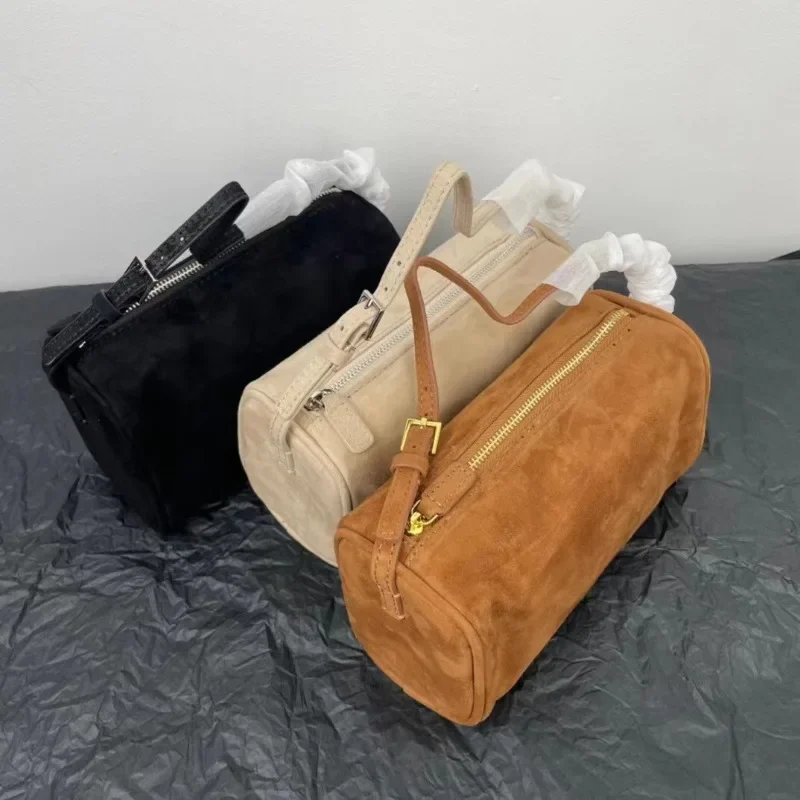 

Маленькая кожаная ручная Замшевая сумка-карандаш, элегантный простой саквояж на одно плечо из воловьей кожи в стиле ретро, Сумка кросс-боди