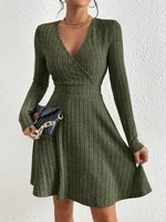 Women's Slim Fit V-Neck Long Sleeve Knit Dress