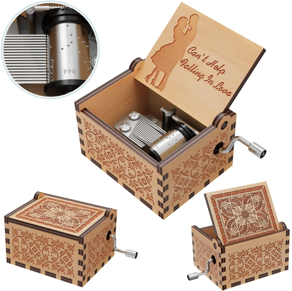 1PCS Wooden Music Box Personalized Music Box Hand-Cranked Antique Music Box Gifts For Wife Home Decoration 4
