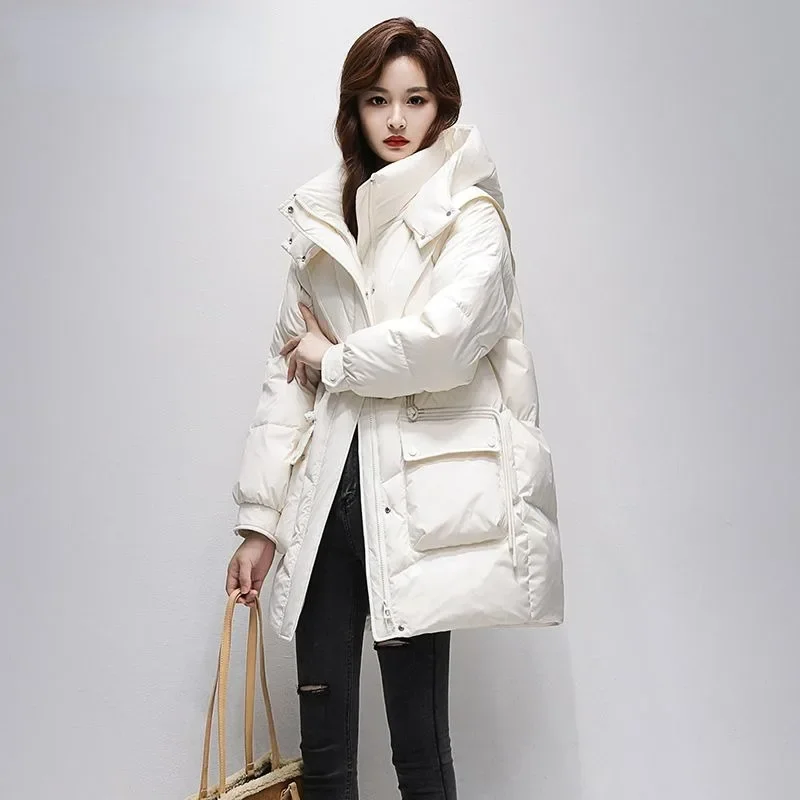 2024 New Women Down Cotton Coat Winter Jacket Female Mid Length Version Parkas Thick Warm Outwear Versatile Hooded Overcoat