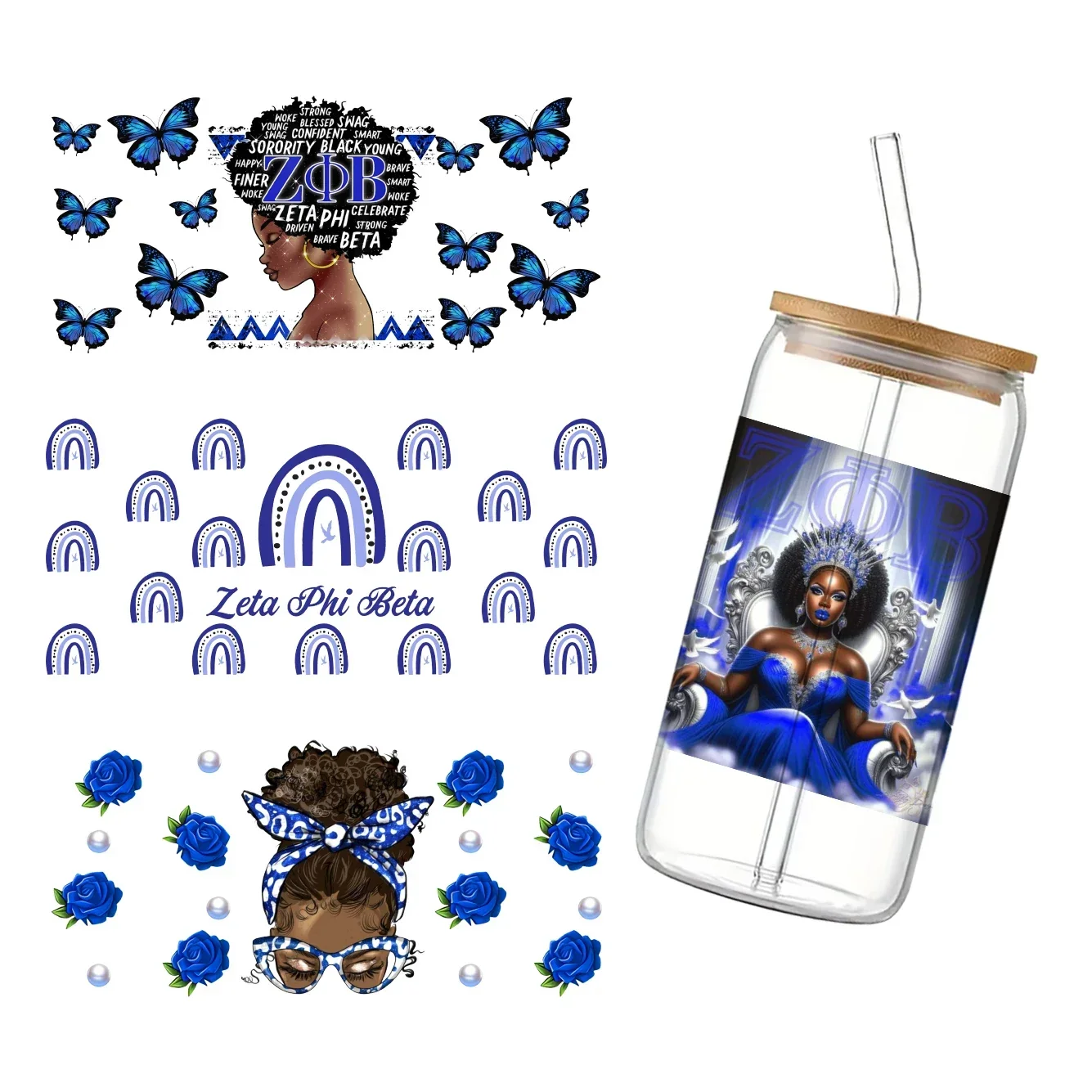 Zeta Phi Beta Sorority ZFB Prinred UV DTF Printed Wrap Sticker for Cup Glass Can Waterproof 16oz 11x24cm,craft vinyl sticker