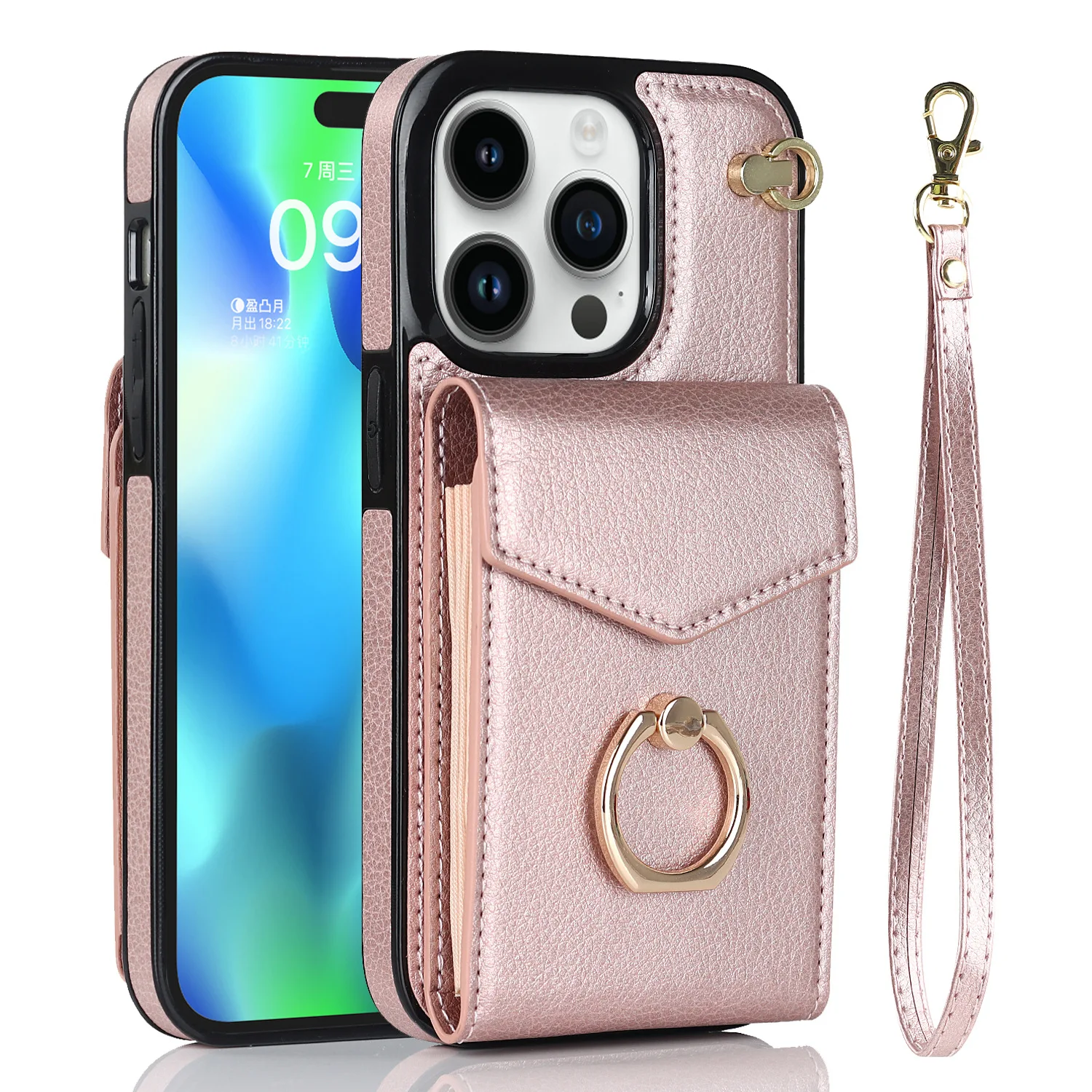 Multi Card Slot With Finger Ring Phone Cover For Iphone 14 Plus 13 12 Mini 11 Pro Max Xr Xs 7 8 Plus Se 2020 Wallet Lanyard Case