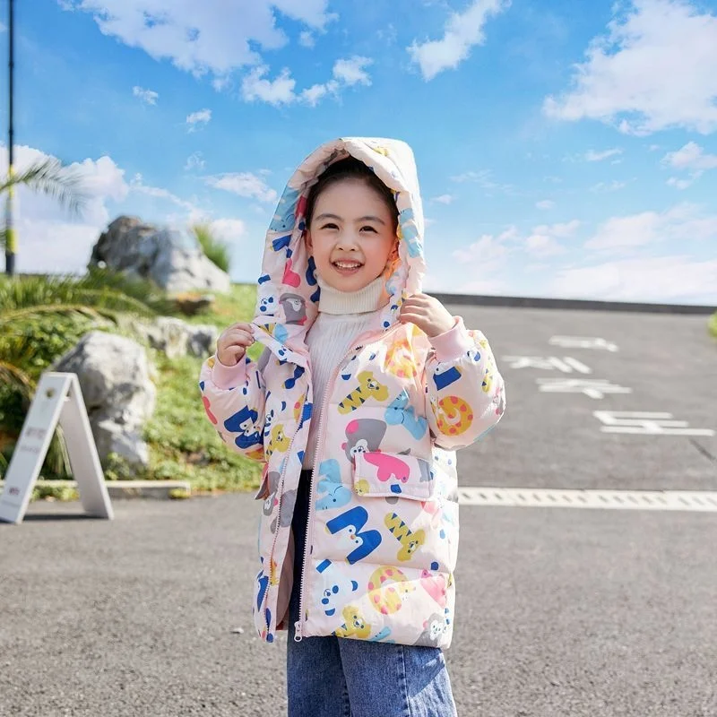 

Winter Kids Print Down Parka Jacket Children Clothing Girls Boys Puffer Jacket Clothes Long Coat Snowsuit Outerwear Overcoat