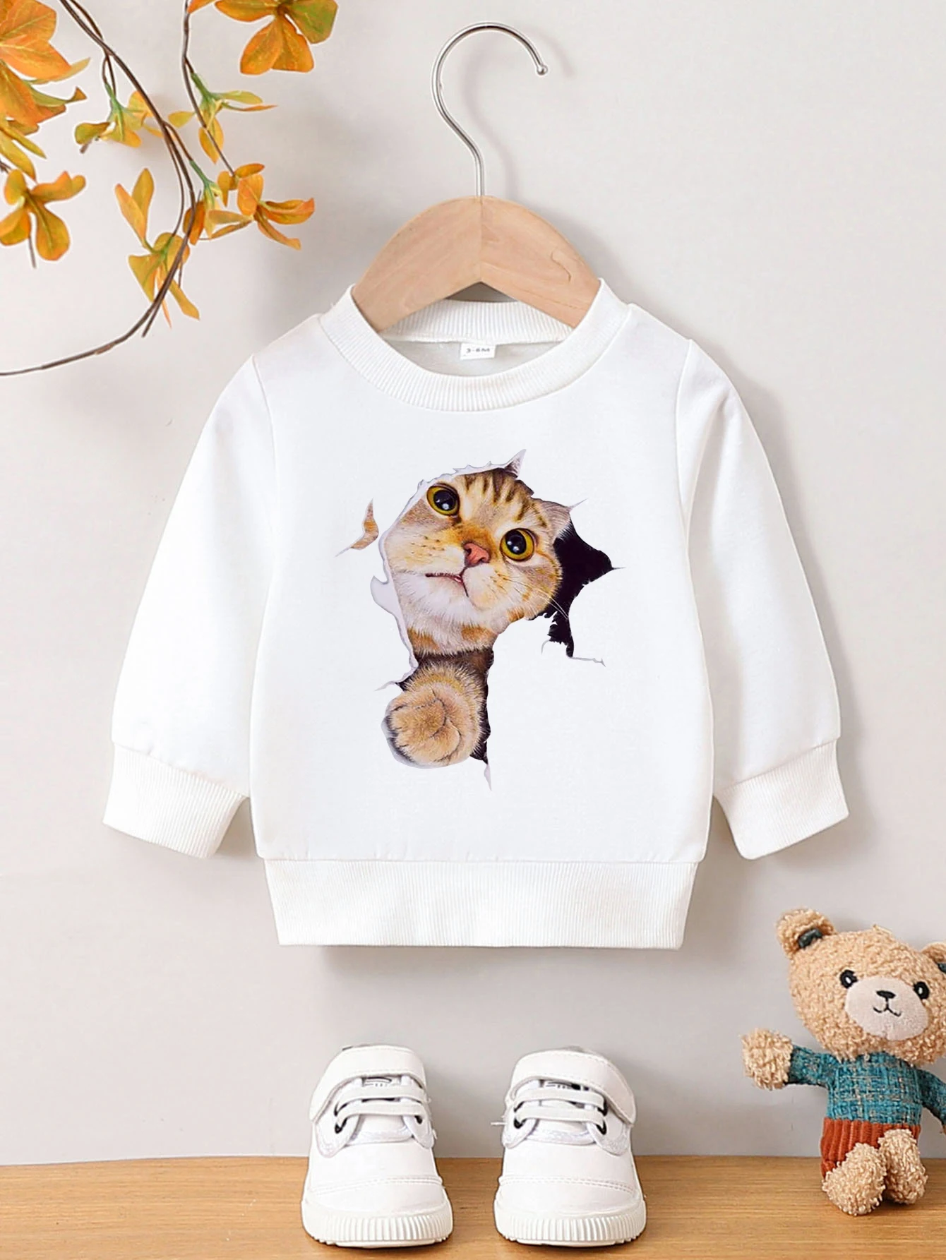 Autumn And Winter Baby Boy Round Neck Long Sleeved Casual Cute Cartoon Hoodie Suitable For Ages 1-2