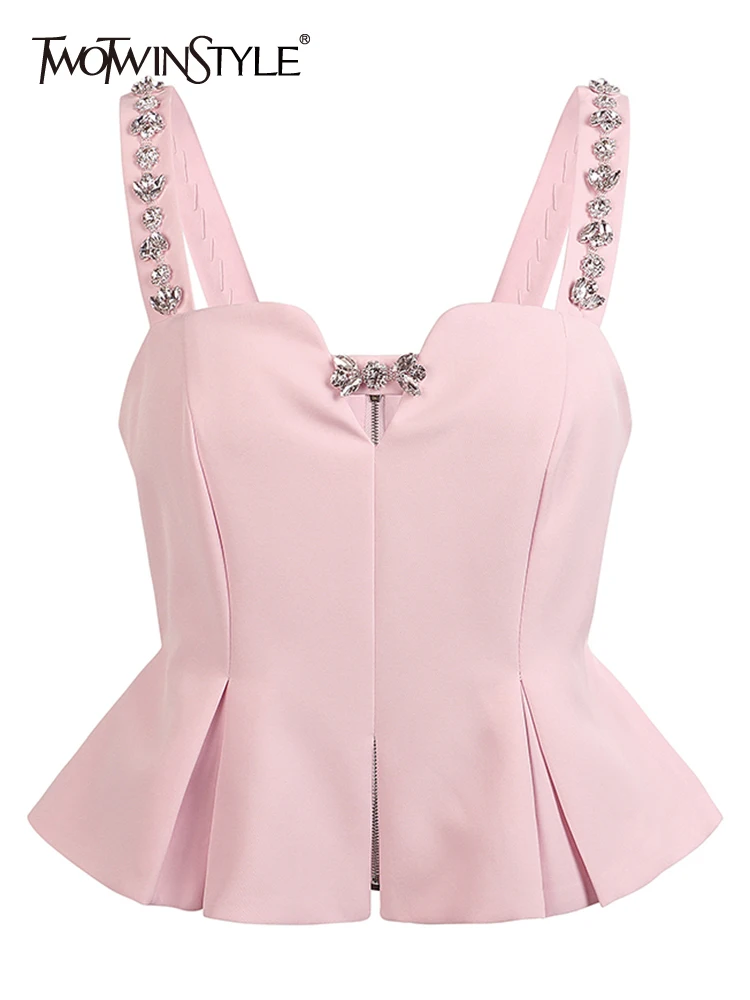 Женский топ без рукавов twotwin2 летний с квадратным воротником и стразами в стиле