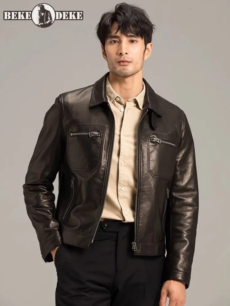 남성용 천연 양가죽 오토바이 재킷, 슬림핏 지퍼 펑크 블랙, 천연 가죽 짧은 코트, 맞춤형 10 일, 고품질