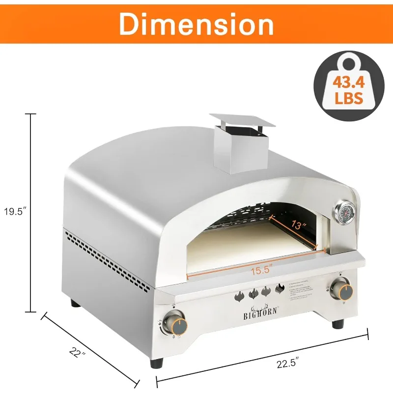 BIG HORN OUTDOORS Gas Pizza Oven, Portable Propane Pizza Oven with 13 inch Stone
