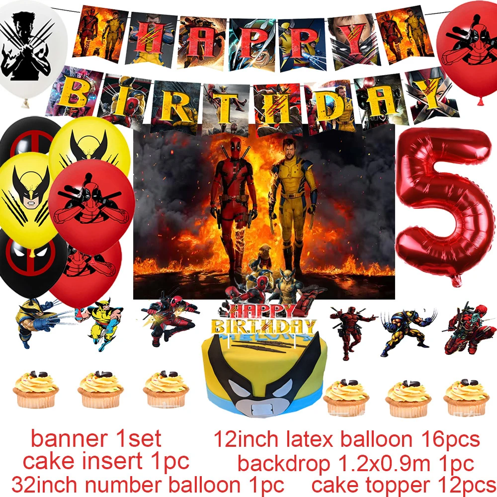 Deadpool und Vielfraß Jungen Thema Geburtstags feier Dekoration liefert Latex Ballon Banner Hintergrund Kuchen Topper Baby party Requisiten – Detail 5