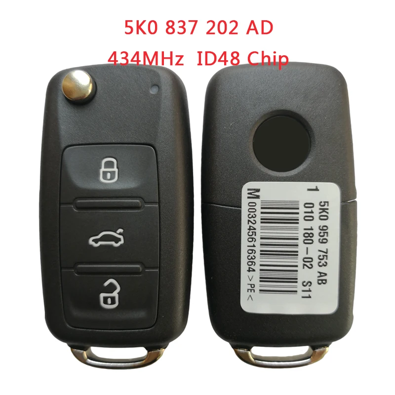 

HNKeys 3-кнопочный номер детали 5K0 837 202 AD Выкидной ключ дистанционного управления для чипа VW 434 МГц ID48