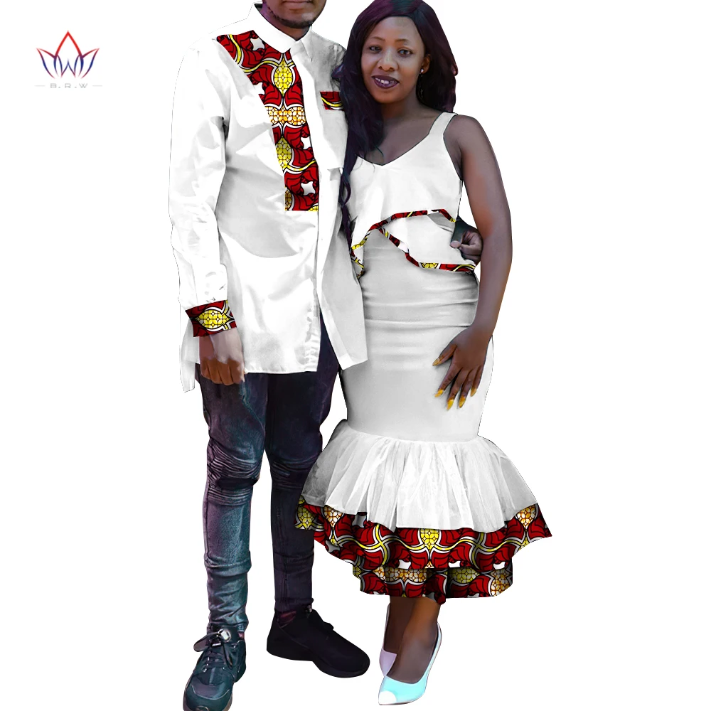 

African Couple Matching Outfits Clothing Summer Bazin Riche Men Skirt Female Party Vestidos Plus Size Cotton Outfits Wyq874