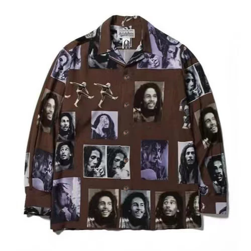 Oversized 2023 WACKO MARIA HAWAIIAN SHIRT Printed Long Sleeve  Shirt Men Women Casual Tees Autumn Lapel Fashion Tops