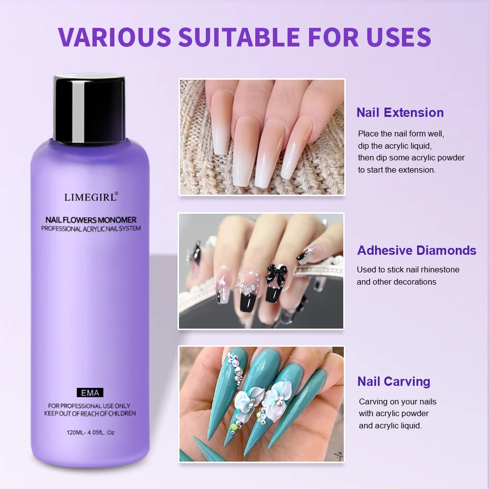 Limegirl Large Capacity Nail Acrylic Liquid Monomer Crystal 40/70/120/240ml for Nails Art DIY Acrylic Powder Liquid Manicure 5