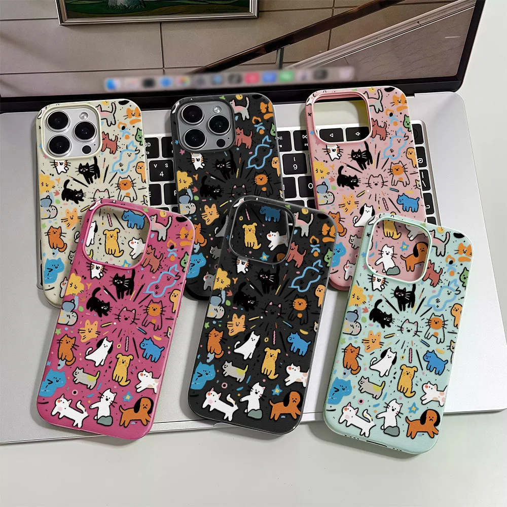 Leather Silicone Graffiti Pet-Themed Shockproof Phone Case