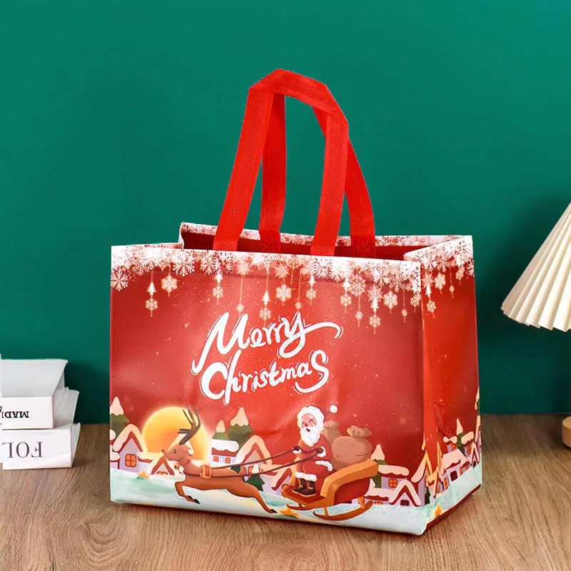 Christmas Tote Bag With Handles Santa Claus Snowman Candy Gift Packaging Bag Merry Xmas New Year Party Decor Noel Shopping Pouch christmas gift bags gift bags