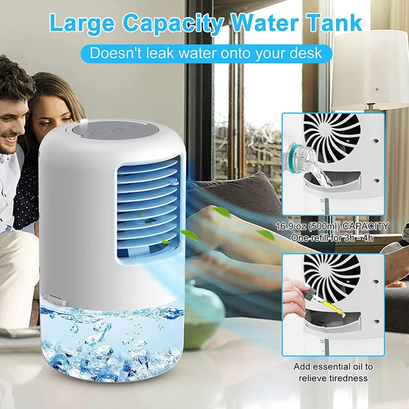 

New Portable Desktop Air Conditioner Mini USB Fan Cooler Colorful Atmosphere Light 3 Gear Speed Water Cooling Fans Moisturizing