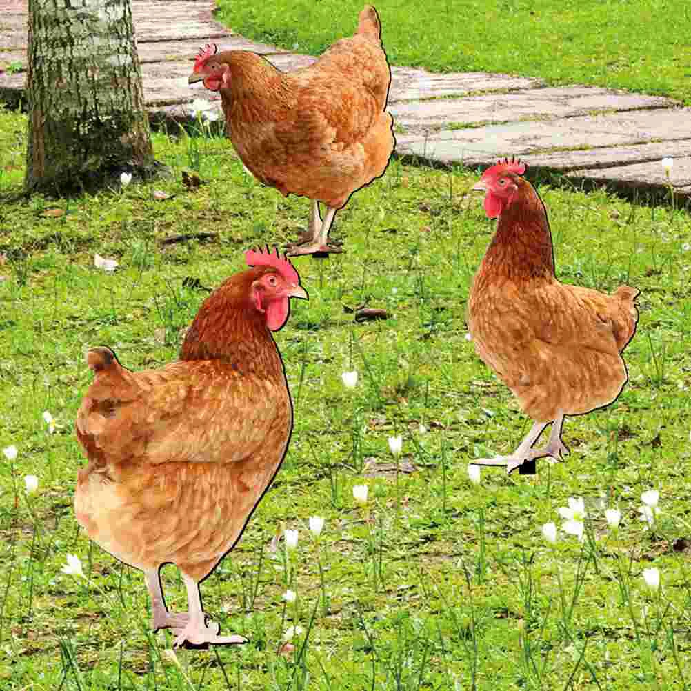 

3pcs Chicken Stakes Garden Decoration Garden Hen Insert Stakes Simulated Chicken Lawn Stakes