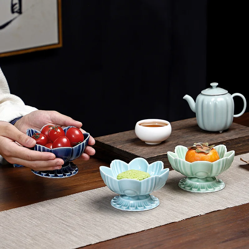 Creative Three-dimensional Lotus Ceramic Fruit Plate Living Room Desktop Candy Biscuit Indoor Plate Sundries Storage Dish Modern 4