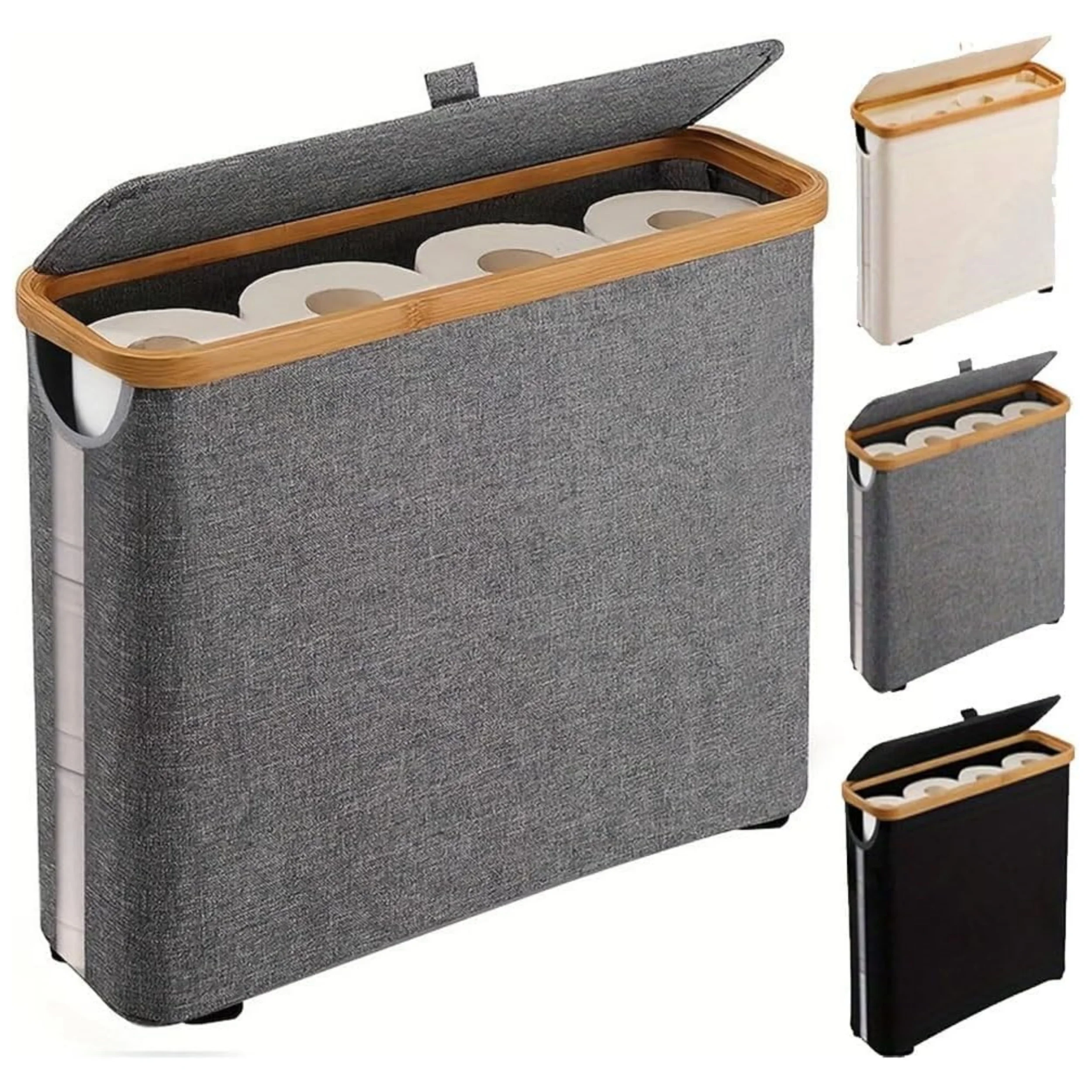 Bamboo Toilet Paper Holder with Lid - Rectangular Bathroom Organizer ...