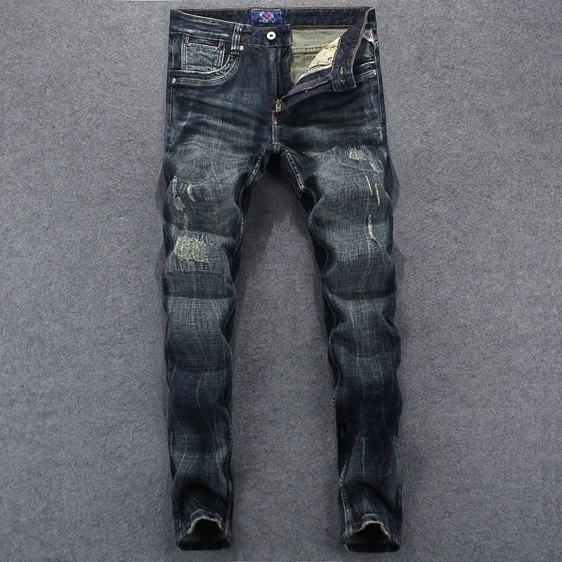 

Fashion designer men's high-quality jeans retro washed elastic slim fit slit jeans men's retro denim pants casual pants