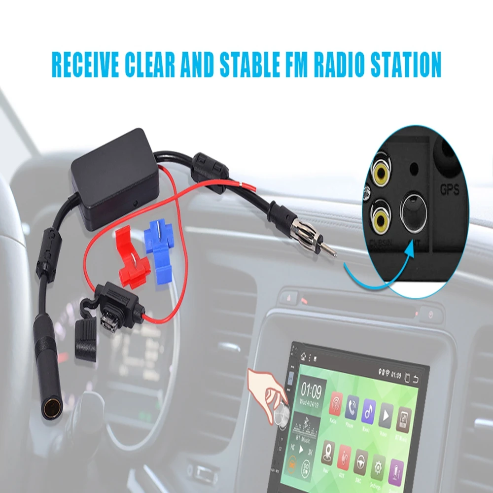 Superbat Universal Car Stereo FM Radio Signal Booster Amplifier Amp Antenna for Marine Vehicle Truck Audio Radio Stereo Media