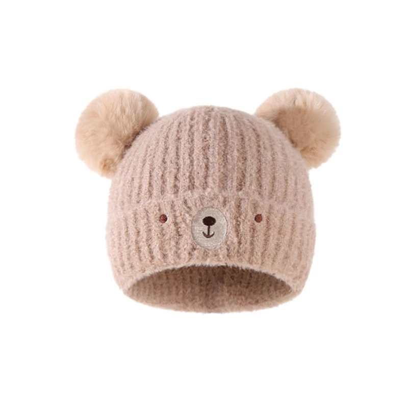 

2023 NEW Baby Hat Crochet Knitted Hairball Bonnet Cap Bear Winter Warm Hat