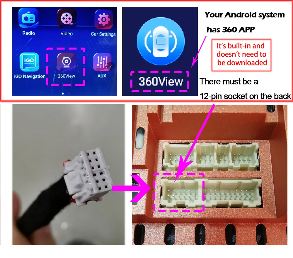 Electronic Wire Cable Electrical Wire Cable 12-pin Wiring Harness For Android Multimedia 360 Panoramic Camera Built-in 360view APP