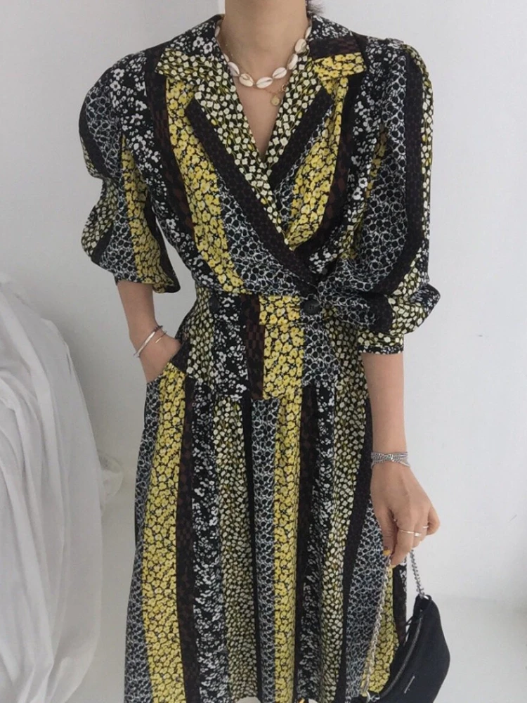 

Женское весеннее шикарное Элегантное повседневное ТРАПЕЦИЕВИДНОЕ платье миди с цветочным принтом, винтажное Макси-платье с длинным рукавом, женская модная одежда