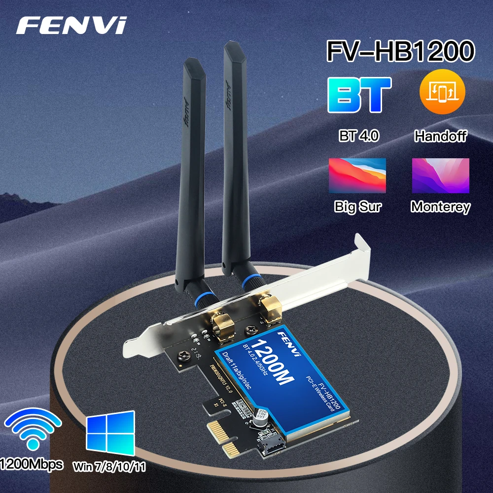 Fv-Hb1200 Desktop Pci-E Adattatore Wireless Mac Os Hackintosh Wifi Dual Band 1200Mbps Wi-Fi Bt 4.0 802.11Ac Wlan Card Iso Grande