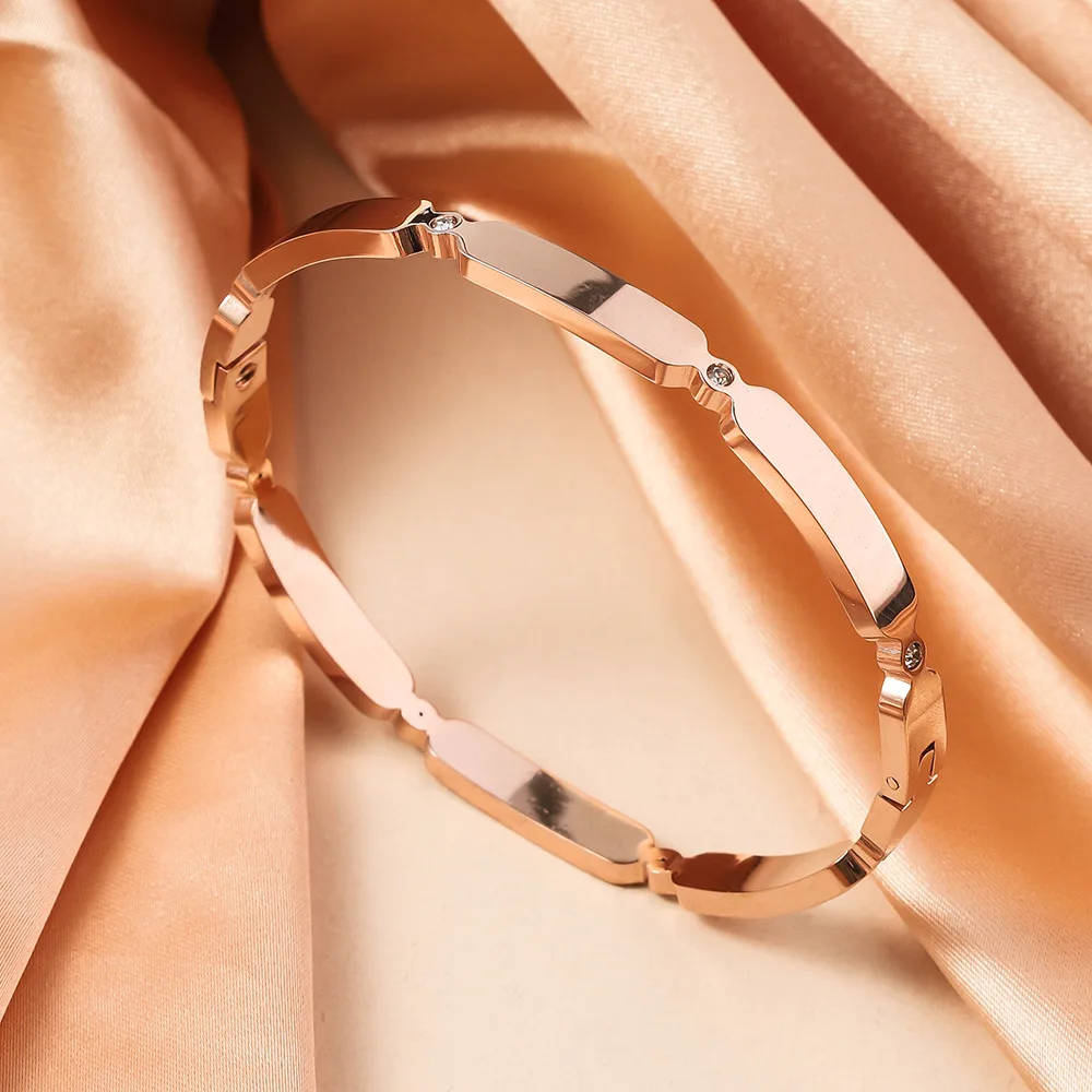 Popular Egg Shaped Zircon Inlaid Stainless Steel Women's Bracelet With Buckle Fashion Party Hand Accessories 5
