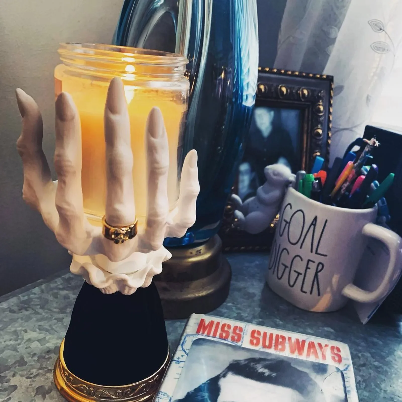 Description Picture 6 of itemWitch Hand Candlestick Halloween Palm Candle Holder Gothic Decor Snack Bowl Stand Resin Ornament Halloween Decorations For Home