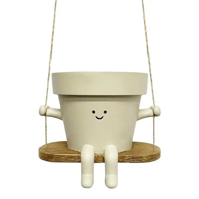 

Flower Pot Wall Planter Swing Face Planter Pot Resin Smiling Face Planter Creative Wall Hanging Head Planter Garden Accessories