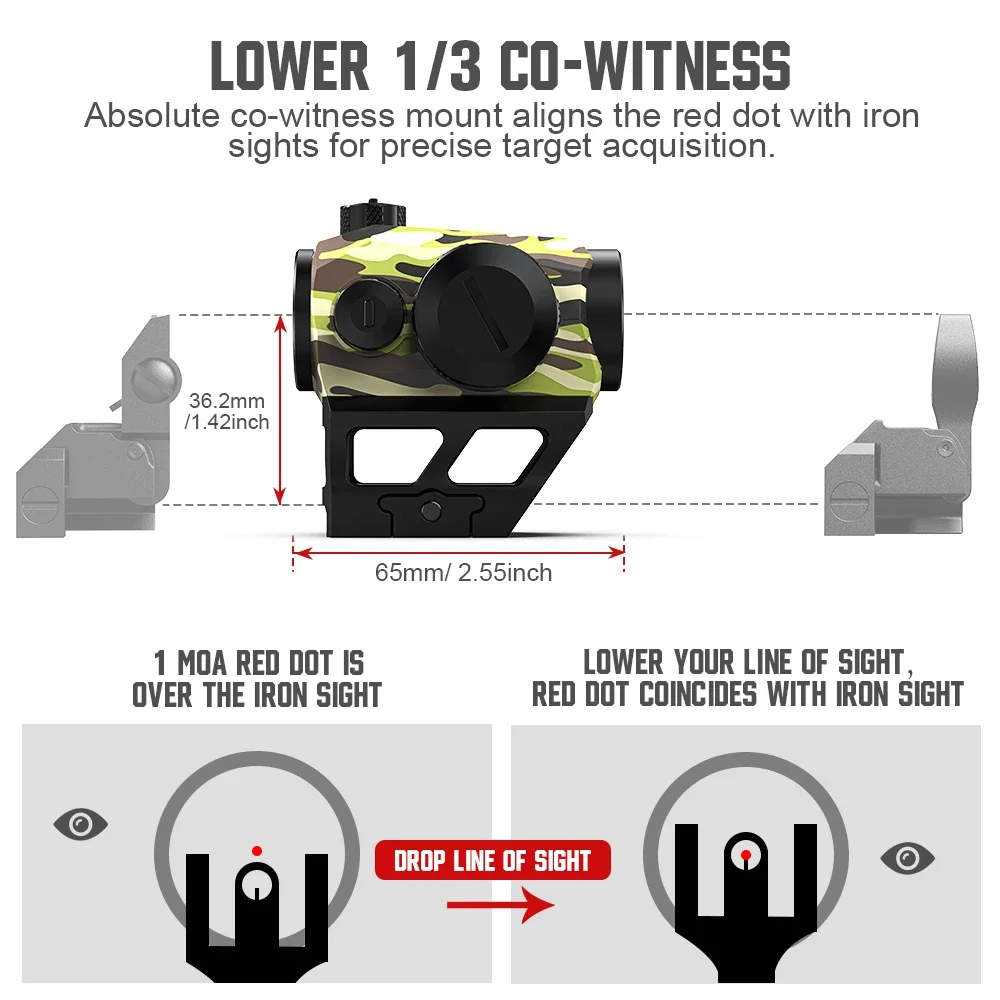 2 MOA Red Dot Sight 1X20mm Optics Scope with Riser Mount for Rifle Hunting-Red Dot Sight with Riser