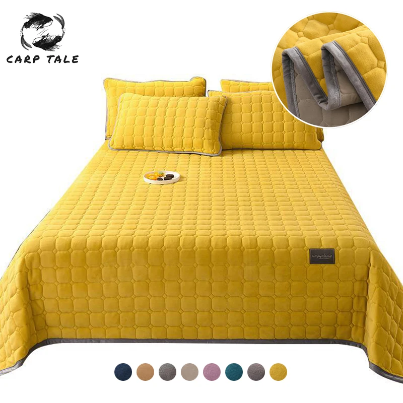 

Winter Plush Bedspread On The Bed Protector Quilted Plaid Mattress Covers Thicken Bedspread Blanket Queen King Size Bed Cover