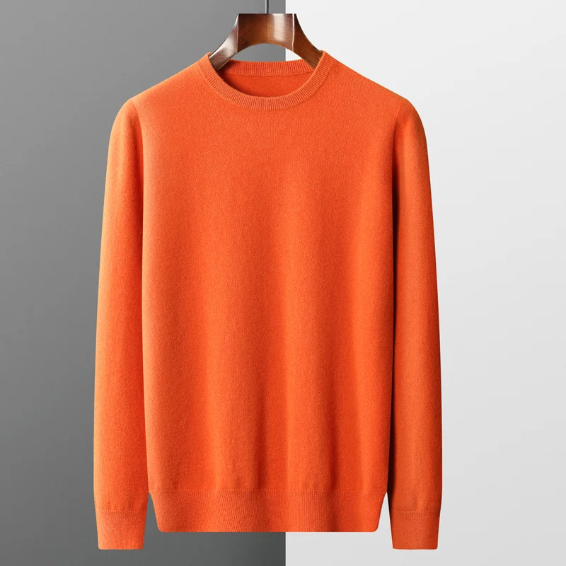 100%  Wool Sweater Men's Round Neck Pullover 2023 Autumn and Winter Thin Sweater Casual Knitting Warmth lamb wool sweater round neck pullover korean version of all match casual autumn and winter new solid color thick warm sweater