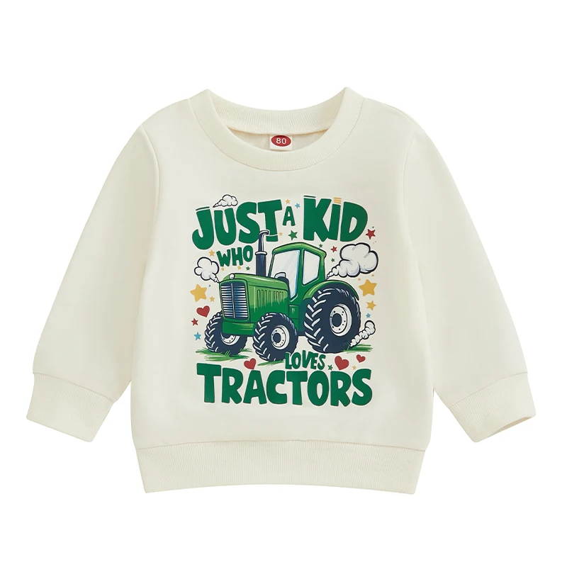 Pudcoco Toddler Baby Boys Sweatshirts Classic Tractor Print Long Sleeve Crew Neck Pullovers Fall Tops 0-3T