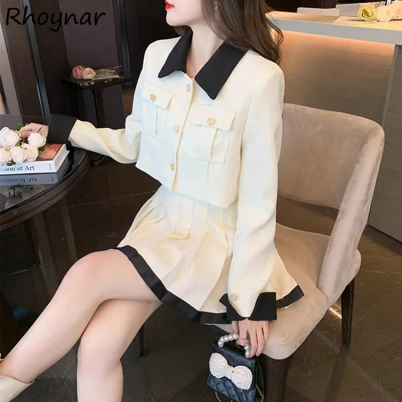 

Женские французские модные повседневные универсальные весенние комплекты из 2 предметов для девушек, элегантный дизайн, свободные модные плиссированные панели с высокой талией