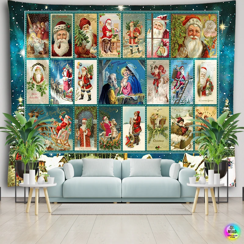 

Christmas Tapestry Christ Wall Hanging Nativity Scene Room Decoration Vintage Christmas Tree Santa Claus Home Decor Large Cloth
