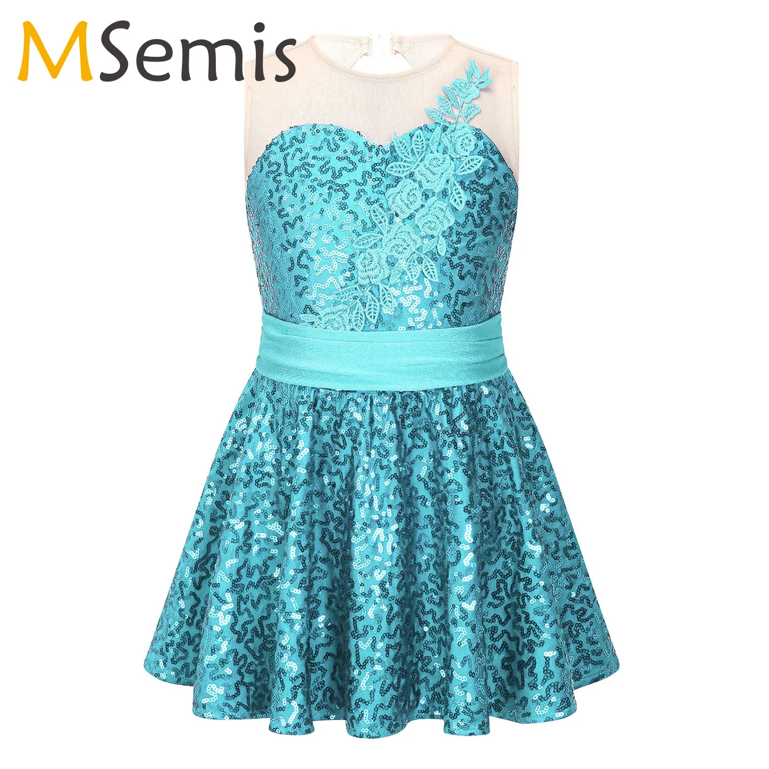 

Kids Girls Figure Skating Dress Shiny Sequins Flower Sleeveless Ballet Dance Gymnastics Leotard Dress Lyrical Dance Costumes