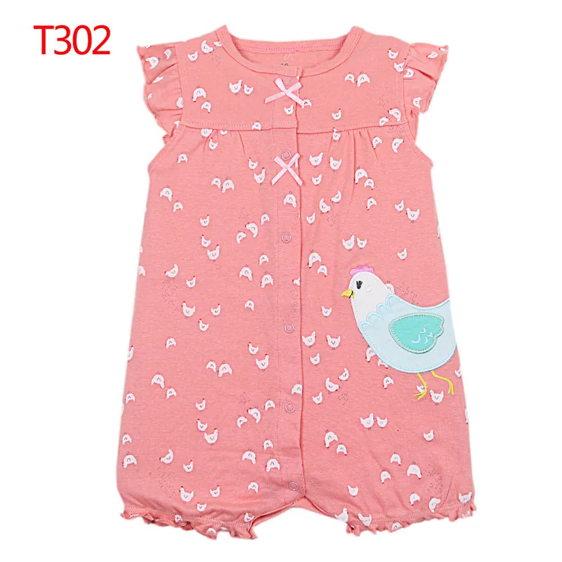 2023 Newborn Baby Girls Rompers Short Sleeved Infant bodysuits pink elephant cats lovely colorful summer cotton kids clothes 3