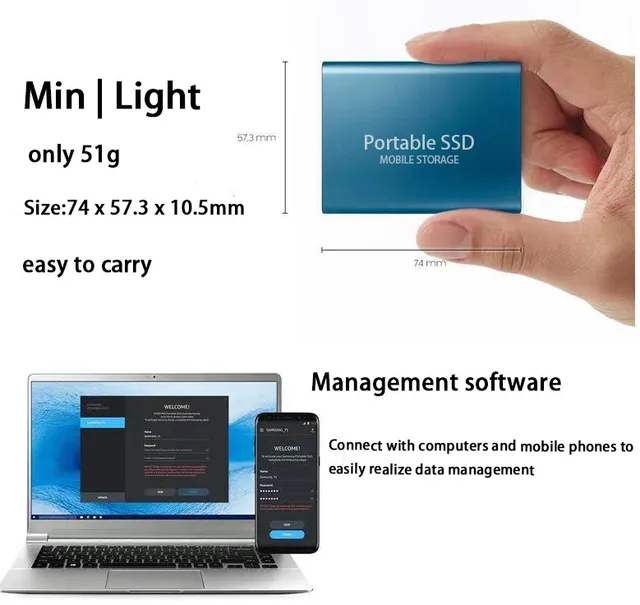 Disco duro externo de 1,8 pulgadas, disco duro externo USB 3,0, tipo C, ssd, 500GB, 1TB, 2TB, para portátiles y de escritorio 3