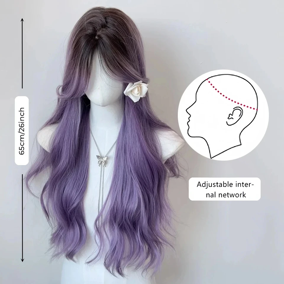 Synthetic Black Brown Purple Cosplay Wig for Women