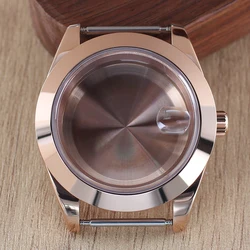 Fashion Round Edge Watch Case with Sapphire Glass - Waterproof, 36mm/39mm, 28.5mm Dial Compatibility - 39mm NH35 NH36 34 38 (Rose Gold K)