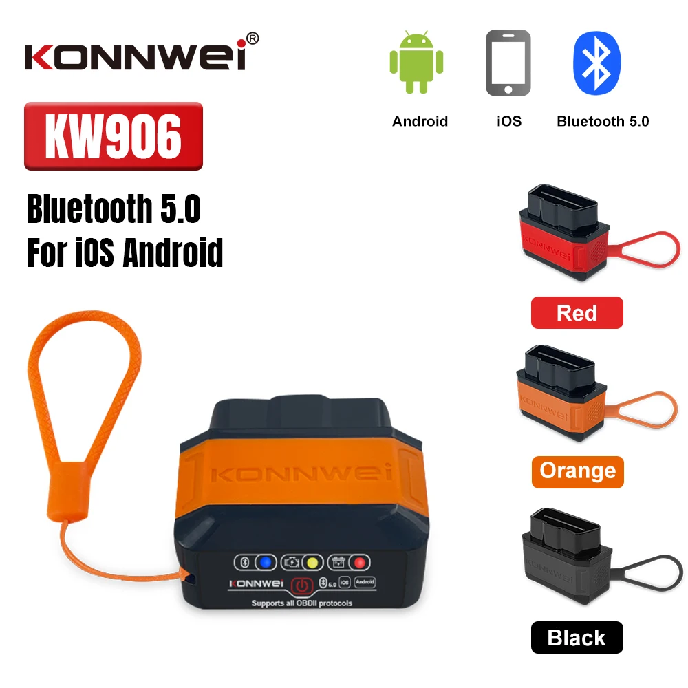 KONNWEI KW906 Bluetooth5.0 - 5.2 OBD2 Scanners ELM327 V1.5 OBDII Fault Diagnostic Tool for Android/IOS Code Reader