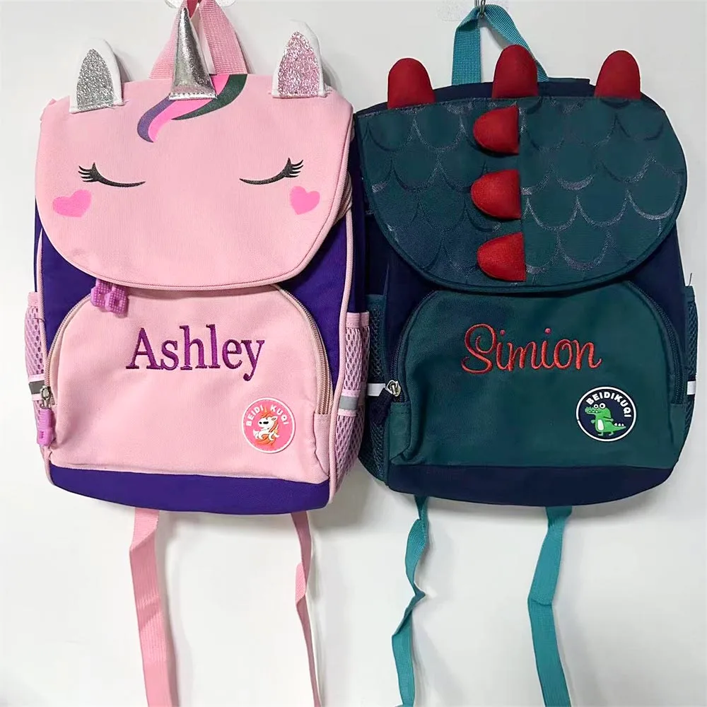 Cartoon Unicorn School Book Bag Cartoon Dinosaur Boys Girls Gift Bag Embroidered Your Name Children's Kindergarten Backpacks