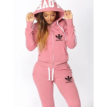 2020 Fall Winter Womens Sets Clothes Zipper Hoodies Pants 2 Piece Set Warm Ladies Print Female Outfits Matching Suit Tracksuit 1