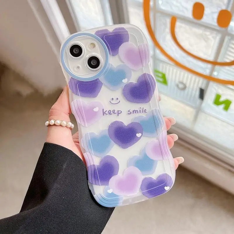 Colored Love Heart Marble Pattern Wavy TPU Phone Case Cover