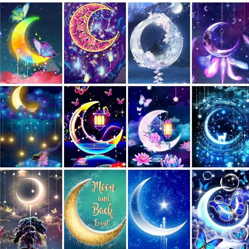 

GATYZTORY Modern Painting By Numbers Moon Scenery Artwork Acrylic Paints Handpainted Picture Coloring Fantasy For Adults Kids