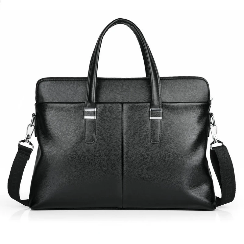Large capacity leather briefcase Wear resistant and splash proof men's handbag 14 inch laptop case